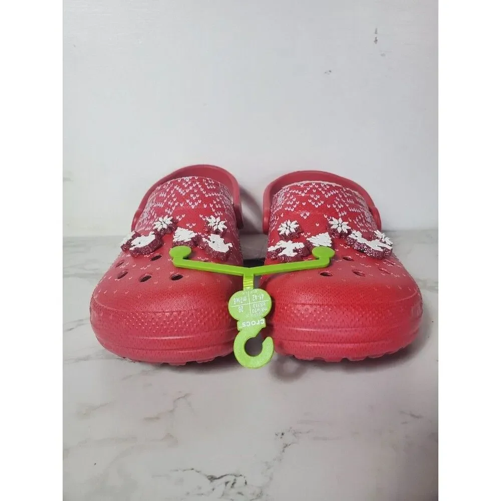 NWT Classic Lined Red White Christmas Holiday Crocs Men's 8 Women's 10
